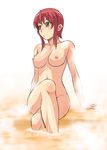  blush breasts crossed_legs feet_in_water female gradient gradient_background kaibutsu_oujo kouda_tomohiro legs legs_crossed nipples nude nude_filter onsen photoshop red_hair riza_wildman short_hair sitting soaking_feet solo sweat tomboy water wet yellow_eyes 