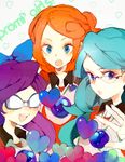  bad_id bad_pixiv_id barazono_han blue_eyes glasses green_hair hasuike_an heart inazuma_eleven inazuma_eleven_(series) multiple_girls nitou_honoka open_mouth orange_hair ototoi purple_hair 