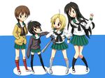  a_channel baseball_bat black_hair black_legwear blonde_hair brown_eyes forehead glasses high_ponytail ichii_tooru long_hair momoki_run multiple_girls nishi_yuuko school_uniform short_hair skirt sleeves_past_wrists smile tennouji_nagisa thighhighs yoshitani_(aminosan) 