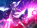  barefoot bat_wings blue_hair danmaku dress hat pink_dress purple red_eyes remilia_scarlet ripples ryosios solo spear_the_gungnir touhou wings 