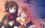  2girls brown_hair garden himemiya_ruri hoshino_erika kodamasawa_izumi pink_hair scarf 