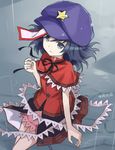  black_hair blue_eyes capelet hat jiangshi light_smile miyako_yoshika ofuda pale_skin rain short_hair sketch skirt solo star touhou tucana 