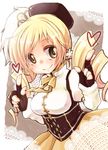  bad_id bad_pixiv_id beret blonde_hair drill_hair fingerless_gloves gloves hat mahou_shoujo_madoka_magica puffy_sleeves solo tomoe_mami twintails yellow_eyes yukiu_kon 