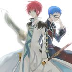  asbel_lhant bad_id bad_pixiv_id blade blue_eyes blue_hair brothers brown_hair glasses hubert_ozwell male_focus mochigon multiple_boys siblings tales_of_(series) tales_of_graces white_background 