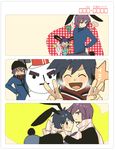  2boys 3boys black_hair child hat male male_focus multiple_boys pokemon pokemon_(anime) ponytail purple_hair reiji_(pokemon) satoshi_(pokemon) scarf shinji_(pokemon) smile snowman 