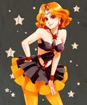  bad_id bad_pixiv_id bangs bare_arms bishoujo_senshi_sailor_moon brown_eyes earrings grey_background hand_on_hip jewelry marii midriff mimete_(sailor_moon) orange_hair orange_legwear orange_skirt pantyhose parted_bangs short_hair simple_background skirt smile solo star tiara witches_5 wrist_cuffs 