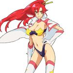  bad_id bad_pixiv_id bandeau boots breasts cape cleavage drawr elbow_gloves gloves hand_on_hip kwmraaua large_breasts legs long_hair midriff navel panties ponytail red_hair simple_background solo space_yoko tengen_toppa_gurren_lagann thigh_boots thighhighs thighs thong underboob underwear yoko_littner 