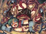  anal armor assassin_cross blue_eyes blush breasts green_hair highres insertion large_breasts multiple_insertions object_insertion open_mouth ponytail ragnarok_online rape tears tentacle top-down_bottom-up torn_clothes xration 