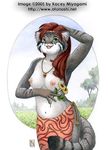  anthro breasts cat feline female flower green_eyes kacey mammal necklace nipples solo topless 
