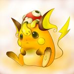  blush lowres pokemon raichu riding shell shuckle sitting tail 