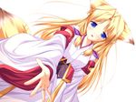  animal_ears blonde_hair blue_eyes canine female fox foxgirl hair hentai japanese_clothing kemonomimi kitsunemimi long_blonde_hair long_hair looking_at_viewer ribbons solo standing tail tears twin_tails unknown_artist 