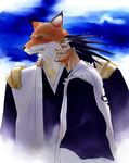  2boys 2men bell bells black_hair bleach bros dark_skin eyepatch furry hiromi_(lucky88) japanese_clothes komamura_sajin multiple_boys scar yaoi zaraki_kenpachi 