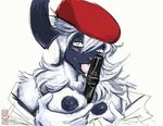  absol animal_genitalia anthro breasts duo erection female hat horsecock nintendo nipples penis plain_background pok&#233;mon pok&#233;morph pok&eacute;mon solo tactical_snake titfuck video_games white_background 