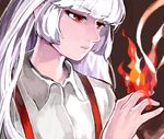  bad_id bad_pixiv_id dress_shirt eyelashes fire fujiwara_no_mokou kogiso red_eyes shirt solo suspenders touhou upper_body white_hair 