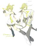  1girl banana blonde_hair brother_and_sister food fruit hair_ornament hair_ribbon hairclip instrument kagamine_len kagamine_rin keyboard_(instrument) ribbon short_hair shorts siblings smile tsujisaki_(coa3) twins vocaloid yellow_eyes 