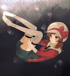  bad_id bad_pixiv_id brown_eyes brown_hair cabbie_hat hat hat_ribbon highres kotone_(pokemon) leg_hug monaco_(rmn02) overalls pokemon pokemon_(game) pokemon_hgss red_ribbon ribbon solo thighhighs twintails white_legwear 