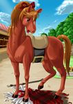  dress duo ears edmol equine farm feral hooves horse mammal saddle solo_focus tail transformation watching 