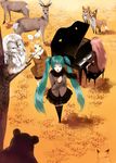  animal aqua_eyes aqua_hair autumn bad_id bad_pixiv_id bear bird black_legwear blonde_hair closed_eyes coat deer flute fox from_above hair_ornament hair_ribbon hairclip hatsune_miku instrument kagamine_rin leaf long_hair megurine_luka multiple_girls music nail_polish nobusnow open_mouth owl piano pink_hair ribbon scarf short_hair singing sitting skirt smile standing thighhighs tree twintails very_long_hair vocaloid 