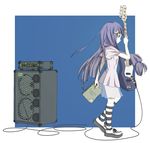  book cable female footwear full_body guitar instrument long_hair moon patchouli_knowledge purple_eyes purple_hair r.s.r. see-through skirt smile socks solo speaker striped striped_legwear striped_socks touhou 