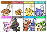 &hearts; &lt;3 ? ambiguous_gender blue_eyes blush brown_fur canine chibi eevee eeveelution espeon female feral flareon fur glaceon jolteon leaf_tail leafeon male mammal musical_note nettsuu nintendo one_eye_closed pok&#233;mon pok&eacute;mon sign translated umbreon vaporeon video_games wink 