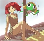  arm_support bad_id bad_pixiv_id barefoot blush feet frog hat hinata_natsumi howoji keroro keroro_gunsou leaning_back legs miniskirt red_eyes red_hair screwdriver shirt short_hair short_twintails sitting skirt solo twintails 