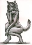 black canine female greyscale kappy mammal monochrome nude sketch solo wolf 