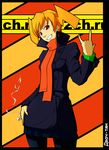  \m/ cigarette cloak dvach-tan highres mascot orange_hair red_eyes ru-chans scarf 
