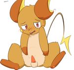  3trees blush face_markings looking_at_viewer male orange pawpads penis pok&eacute;mon precum raichu solo tail 