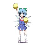  blue_eyes blue_hair cheerleader cirno full_body midriff pom_poms seren_(staphy) short_hair smile solo touhou transparent_background wings 