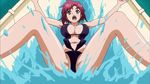  bikini cap cleavage green_eyes large_breasts legs_open open_mouth red_hair rio rio_-rainbow_gate!- rio_rollins short_hair swimsuit water_slide 