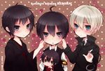  alaudi artist_request black_hair blonde_hair blue_eyes blush chibi cuffs fon_(reborn) handcuffs hibari_kyouya hibird japanese_clothes katekyo_hitman_reborn! kimono long_hair multiple_boys necktie school_uniform short_hair 