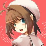  bad_id bad_pixiv_id brown_hair cardcaptor_sakura green_eyes hat kinomoto_sakura looking_back school_uniform short_hair solo tomoeda_elementary_school_uniform white_hat yuki_(popopo) 