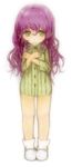  absurdres bottomless child curly_hair female feral_lemma full_body green_eyes highres long_hair purple_hair simple_background solo standing white_background 