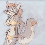  breasts canine clothed clothing ear_piercing earring female fox foxer421 hair mammal navel necklace orange_hair panties panty_pull piercing ponytail simple_background sketch skimpy solo standing swimsuit tight_clothing underwear undressing 