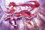  bad_id bad_pixiv_id blush boots bow breasts hair_bow long_hair magical_girl mahou_shoujo_madoka_magica medium_breasts open_mouth pico_(picollector79) polearm ponytail red_eyes red_hair sakura_kyouko solo thighhighs weapon 