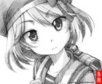  bag cardfight!!_vanguard gofu greyscale hat monochrome school_bag school_uniform sendou_emi serafuku short_hair sketch solo spot_color traditional_media 