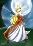  big_breasts blonde_hair breasts canine cleavage collar dress female fox green_eyes hair jessica_elwood jessica_elwood_(character) leaves moon solo sword weapon 