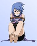  1girl aqua_(kingdom_hearts) barefoot bdsm blue_hair bondage bound cloth_gag feet foot gag gagged improvised_gag kingdom_hearts otm over_the_mouth_gag sole soles tied tied_up toes 