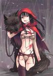  canine clothed clothing female forest hooded_cape human legwear little_red_riding_hood mammal panties scenery skimpy stockings tattoo tree underwear unknown_artist wolf wood woods 