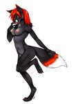  2009 amber_eyes azelyn black breasts canine chest_tuft claws digitigrade edit fangs female firefox_breed fox glasses hair licking long_hair long_red_hair looking_at_viewer mod navel nipples nude orange pose red red_hair shopped solo standing tail tongue white 