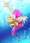  blonde_hair breasts delta_zone large_breasts long_hair mermaid monster_girl original outstretched_arms smile solo spread_arms underwater 