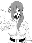  belt breasts buckle engineer greyscale index_finger_raised large_breasts long_sleeves looking_at_viewer mask monochrome nut_(hardware) sasaki_(sidonia_no_kishi) sidonia_no_kishi simple_background solo virtues white_background 