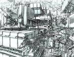  bad_id bad_pixiv_id city copyright_request crane greyscale megastructure monochrome no_humans scenery science_fiction sketch 
