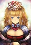  blonde_hair blue_eyes breasts cleavage crown earrings jewelry kara_(color) large_breasts original smile solo upper_body 