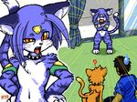  ? angry blue cat feline female human orange_eyes purple ryou straycat tail walk-in whiskers yellow 