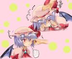  :&lt; bat_wings blue_hair dress hand_on_another's_head hat hetero mokomoko_yanakku petting remilia_scarlet short_hair tears touhou translation_request wings 