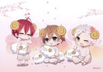  artist_request blue_eyes brown_hair chibi closed_eyes grey_hair horns multiple_boys nanami_kanata ram_(animal) red_hair starry_sky_(game) tears tomoe_you touzuki_suzuya yellow_eyes 