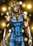  blue_eyes bulge ear_piercing earring equine hair horse male mammal muscles piercing sabretoothed_ermine solo tattoo vein veins warhorse573 