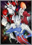  bodysuit crossed_arms fiery_hair glenfire glowing glowing_eyes helmet jean-bot looking_at_viewer machinery mecha mirror_knight_(ultra_series) muscle nao_yuki no_humans space sparkle star ultra_series ultraman_zero ultraman_zero_the_movie ultraman_zero_the_movie_choukessen!_belial_ginga_teikoku yellow_eyes 