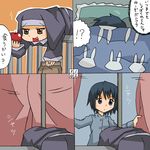  4koma apple comic food fruit holding holding_food holding_fruit mahou_shoujo_madoka_magica miki_sayaka multiple_girls numbered_panels nun pajamas parody rifyu sakura_kyouko to_aru_majutsu_no_index translated 